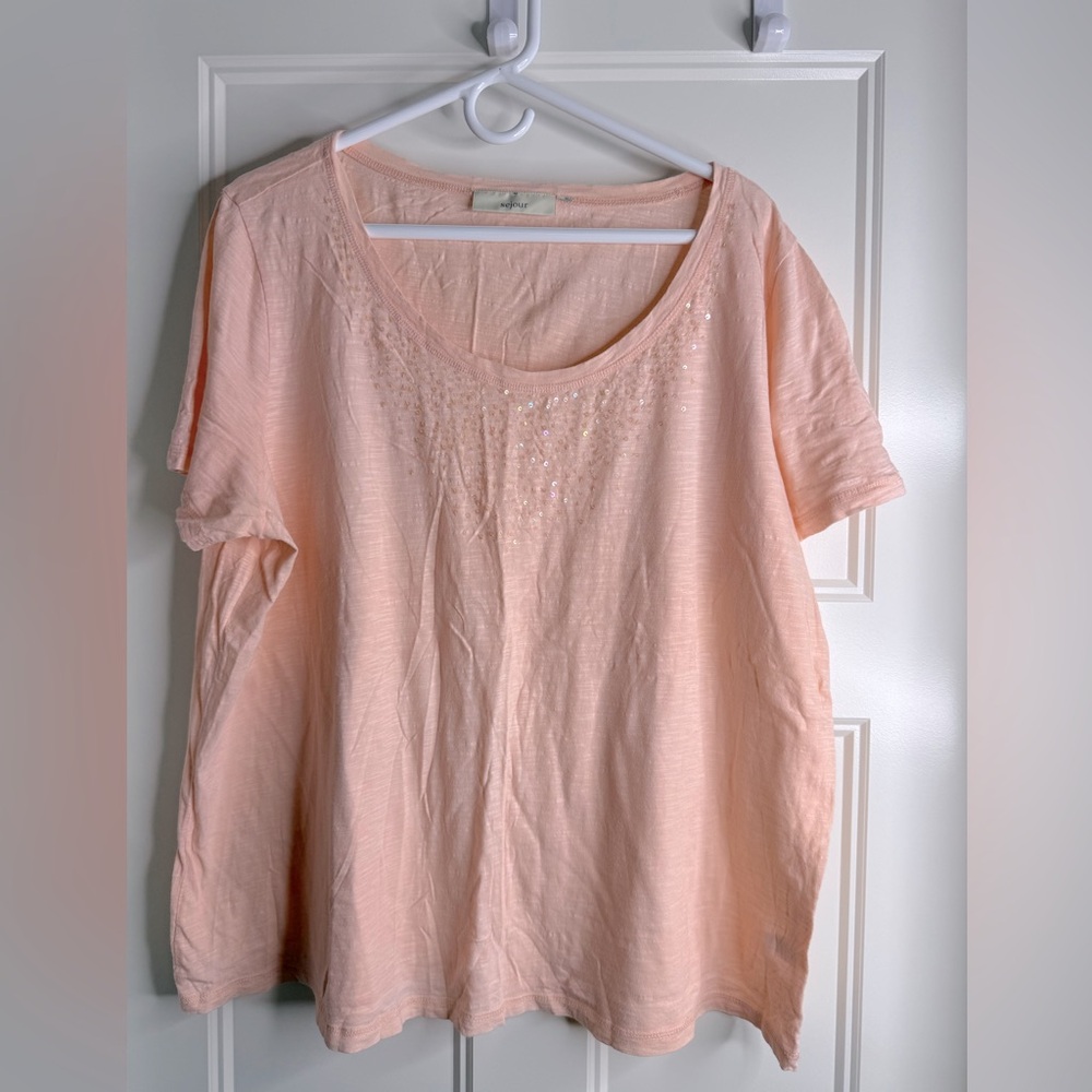 Women’s Sejour Light Apricot T-Shirt with Sequin Detail, 2X